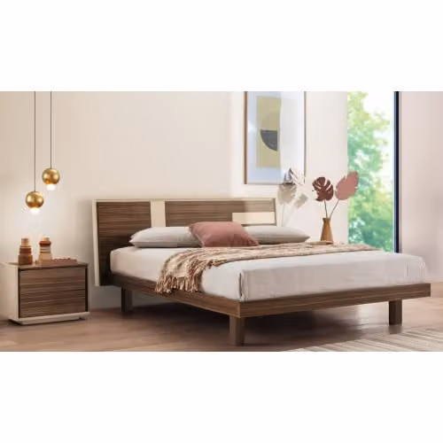 Letto in legno con cornice e inserti laccati Solstizio Le Fablier
