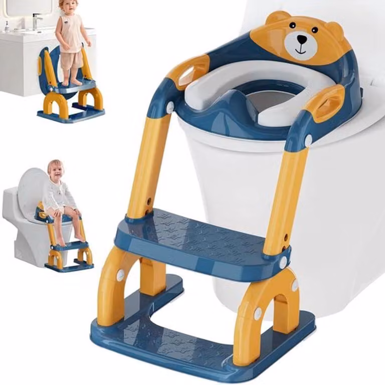 Riduttore per WC pieghevole per bambini con scaletta, 2-in-1, con sedile rialzato, altezza regolabile e portatile, adatto a forme a "V" e a "O"