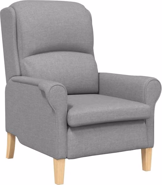 Poltrona Relax Recliner Moderna in Tessuto Grigio con Braccioli e Struttura in Legno