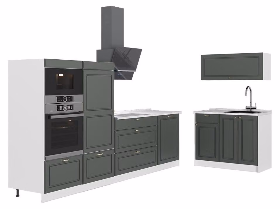 Cucina Vicco Fame-Line Verde-oro rustico/Bianco 380 cm, PL Marmo, Model 64130