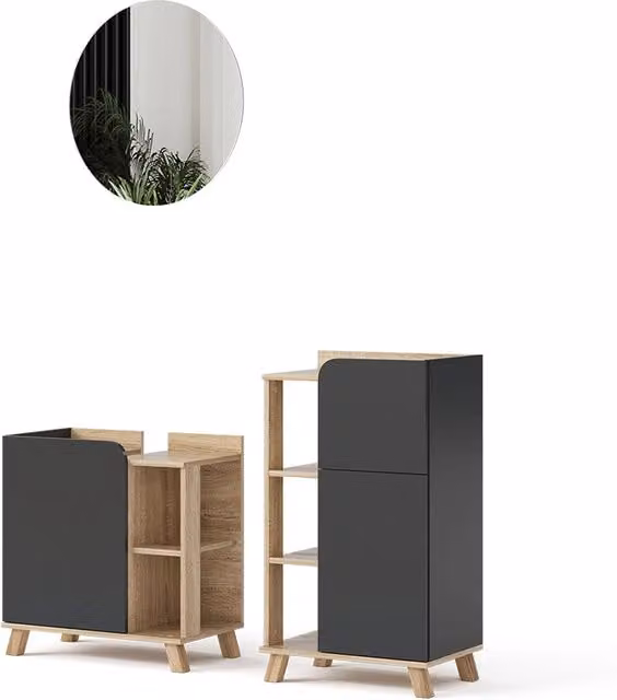 Set di mobili da bagno Karen Sonoma/Antracite 3 pezzi Vicco