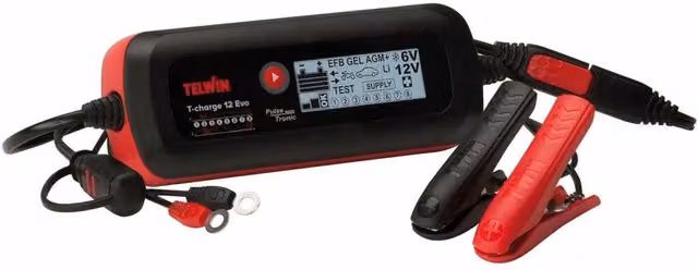 Caricabatterie Mantenitore e Tester per Batterie 6/12V Telwin T-Charge 12 EVO con Display LCD Nero