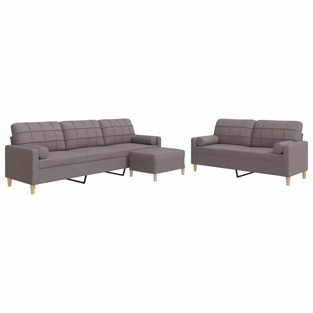 Set di divani vidaXL composto da un divano a 3 posti, un divano a 2 posti e un pouf coordinato, colore beige in tessuto con struttura in metallo e cuscini inclusi – 2