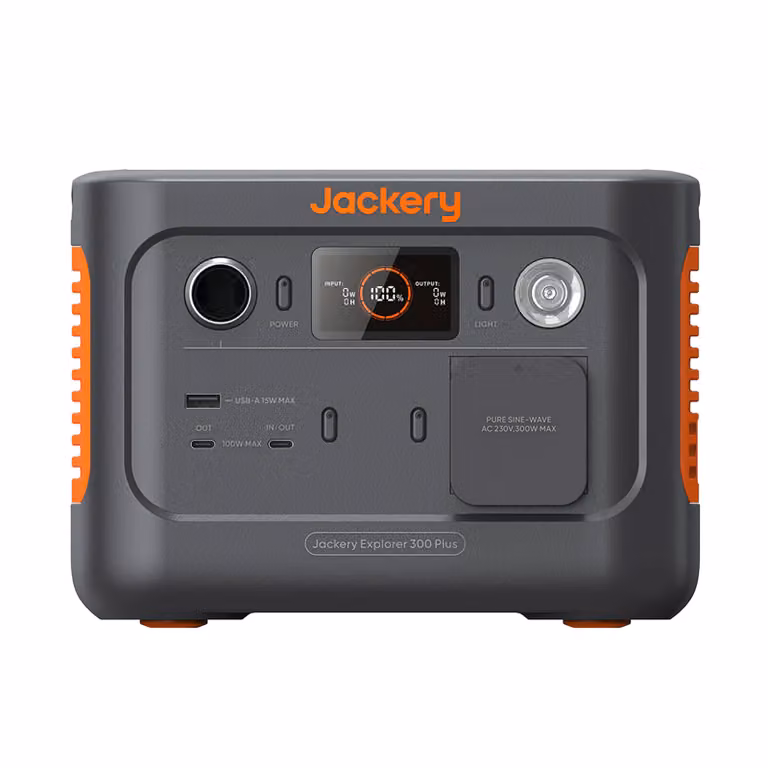 Jackery JE-300B, con presa AC, accendisigari, alimentazione solare, 288 Wh, tecnologia Power Delivery, 300 W, onda sinusoidale pura, 600 W