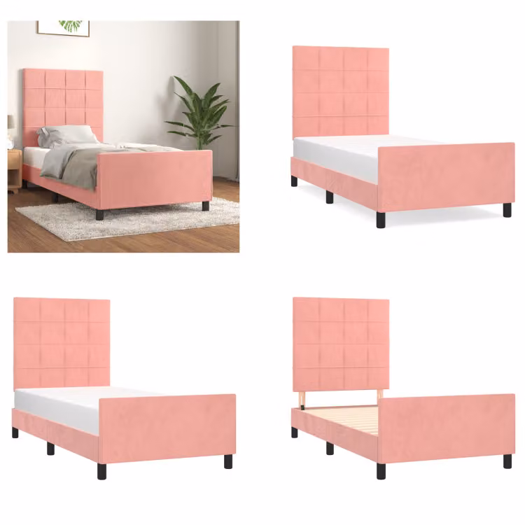vidaXL Letto con testiera rosa 90x200 cm in velluto - Letto con testiera - Letto con testiera - Letto - Letto con testiera