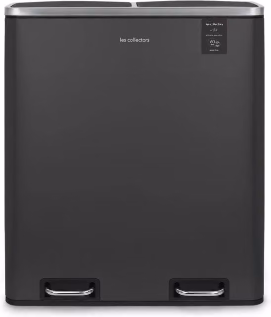 Pattumiera per la differenziata Les Collectors con pedale e chiusura soft close, colore antracite, 2x30L