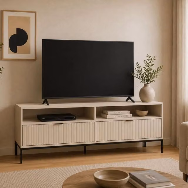 Limame, Mobile Porta tv 2 Cassetti, 150x40x60h cm Beige Scuro
