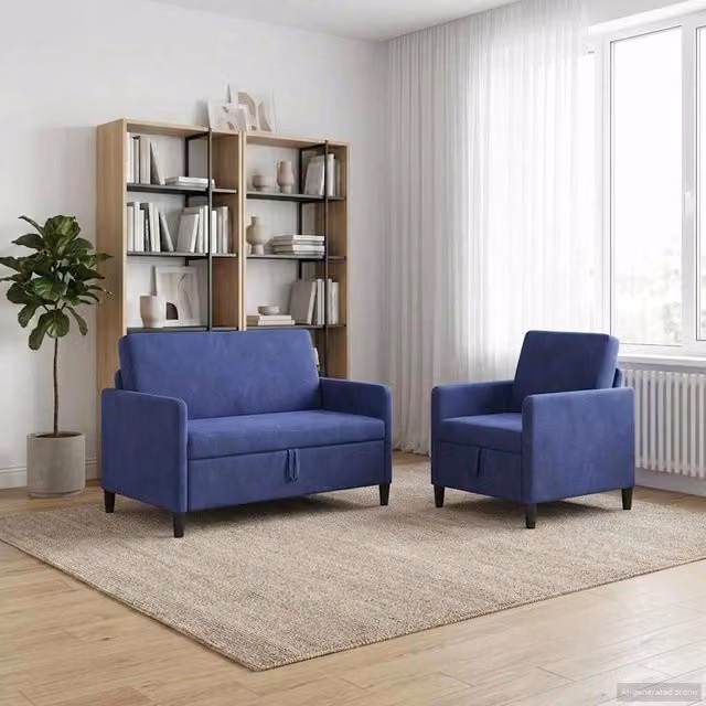 Set di 2 Divani Moderni vidaXL con Contenitore e Seduta Reclinabile Blu