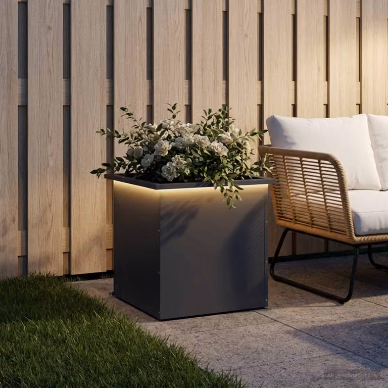 Fioriera da giardino con LED vidaXL in acciaio, colore antracite, L 50 x P 50 x H 48 cm