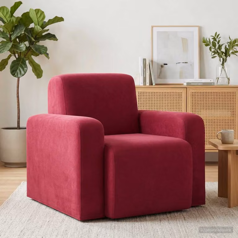 Poltrona moderna vidaXL in velluto rosso con braccioli per soggiorno o camera da letto, H: 88 cm, L: 77 cm, P: 90 cm