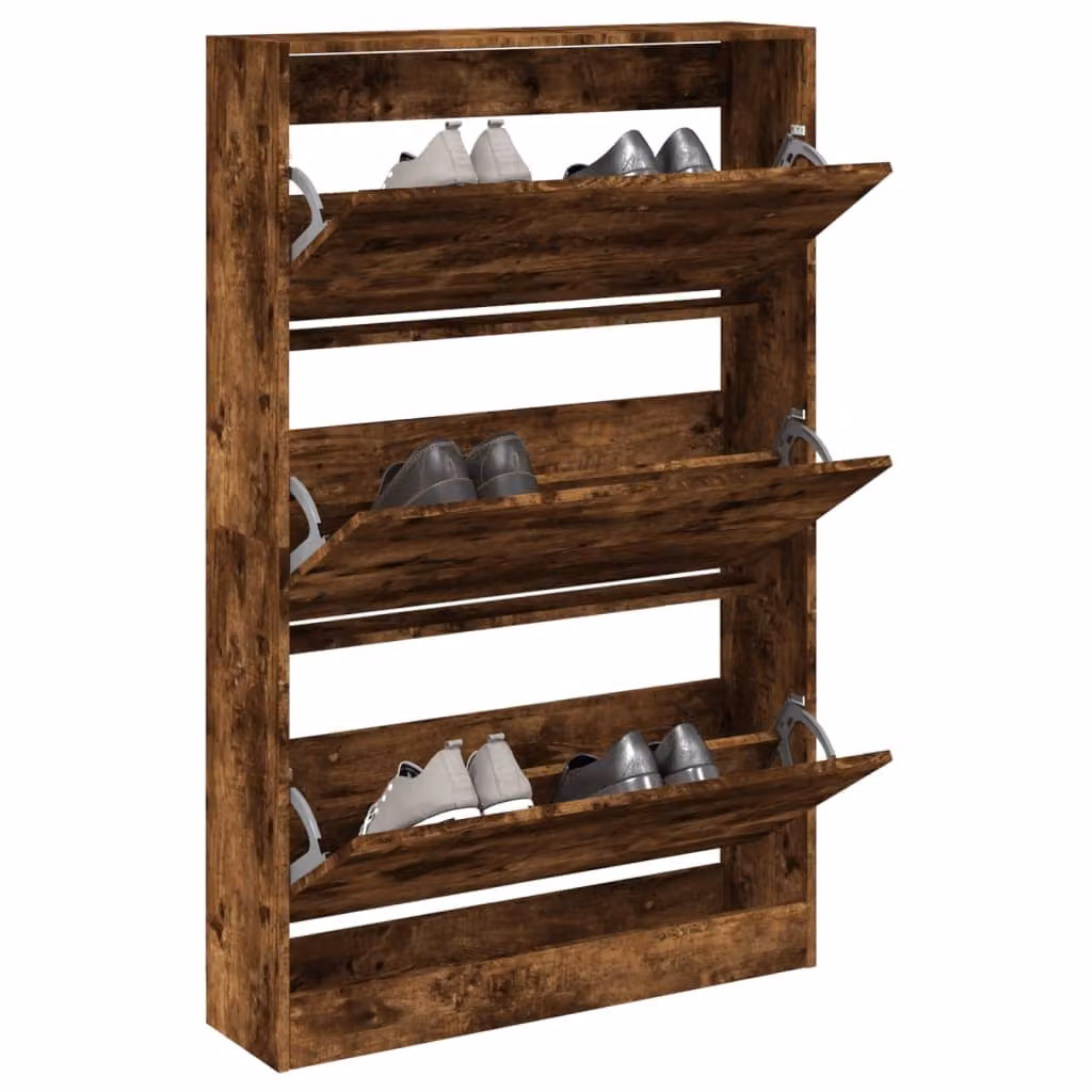 Scarpiera moderna vidaXL in legno rovere fumo, sospesa a parete, L: 80 cm, P: 21 cm, H: 125,5 cm