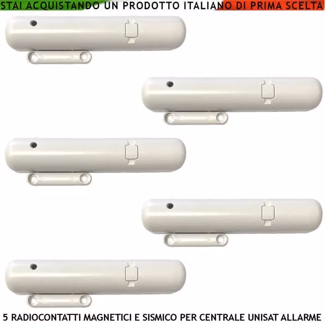 Set di 5 Sensori Magnetici per Porte e Finestre Securvera White, Wireless con Connessione WiFi e Gestione tramite Smart App
