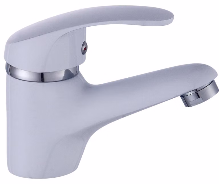 Miscelatore per lavabo, design a leva singola, struttura in ottone robusta, colore bianco, materiale: ottone