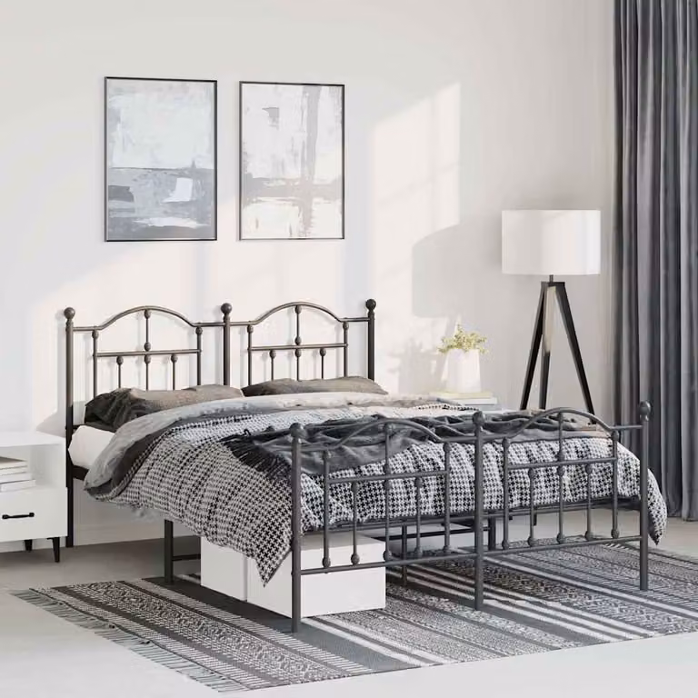 vidaXL Giroletto con Testiera e Pediera in Metallo Nero L/P/H: 200 x 150 x 97 cm