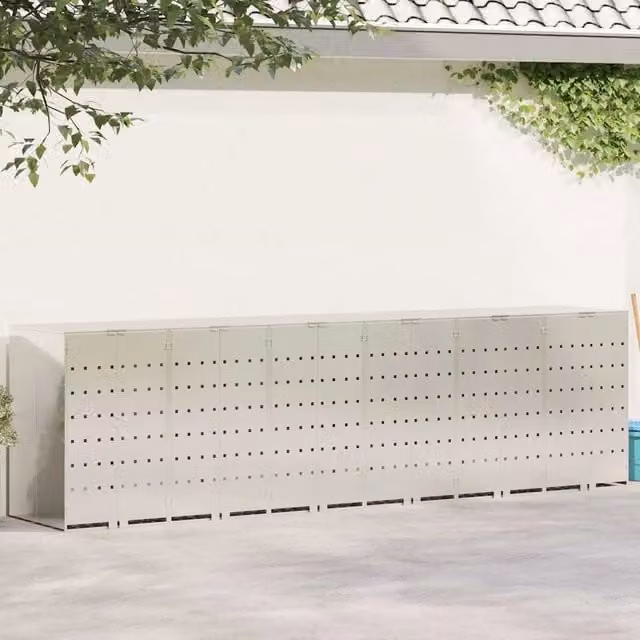 Contenitore per rifiuti vidaXL per 3 bidoni in acciaio inossidabile, argento e bianco, L/P/H: 115,5 x 77,5 cm