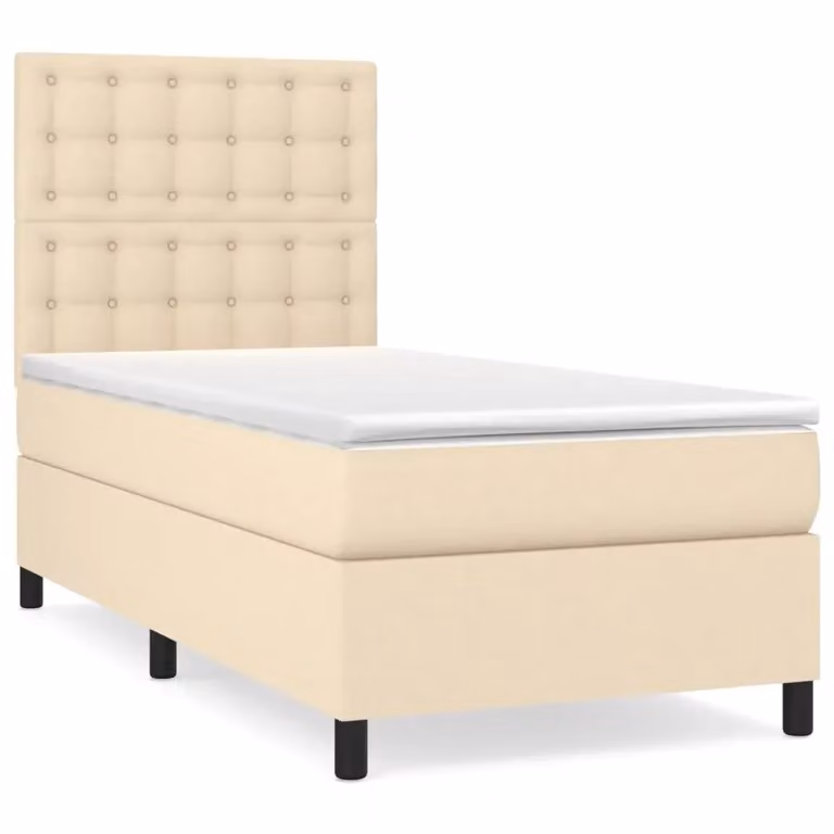 Letto Ibrido vidaXL con Giroletto a Molle e Materasso in Tessuto Beige e Bianco L/P/H: 190 x 90 x 31 cm