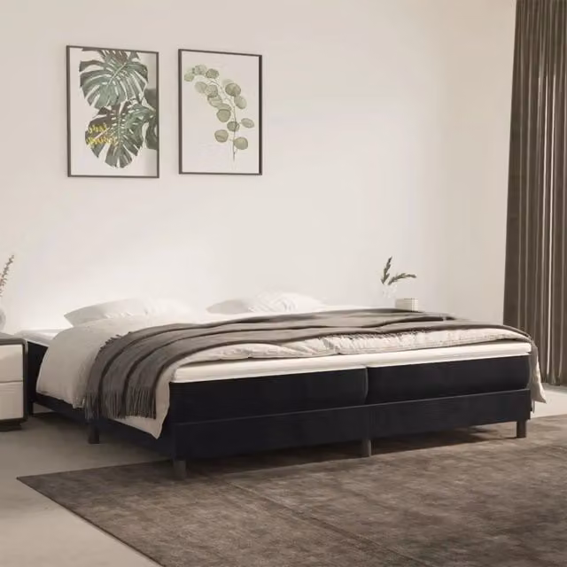 Letto a molle con materasso ibrido vidaXL in velluto nero e bianco L/P/H: 200 x 200 x 25 cm