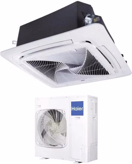 Climatizzatore Condizionatore a Cassetta Haier Round Flow 48000 Btu ABH140K1ERG Trifase R-32 con Pannello Bianco e Wi-Fi Integrabile