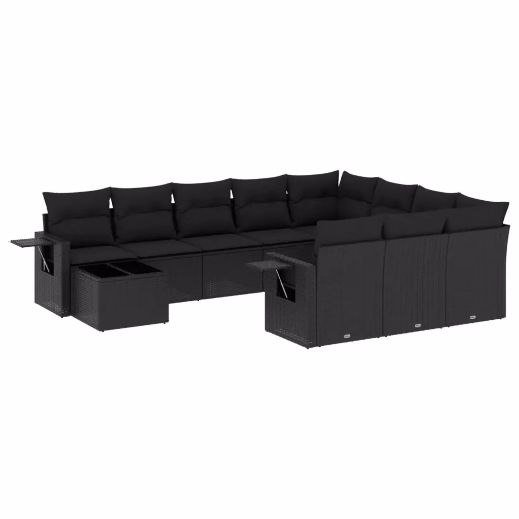 Set da giardino moderno vidaXL composto da 11 pezzi in polyrattan nero con cuscini inclusi e tavolino da caffè – 2