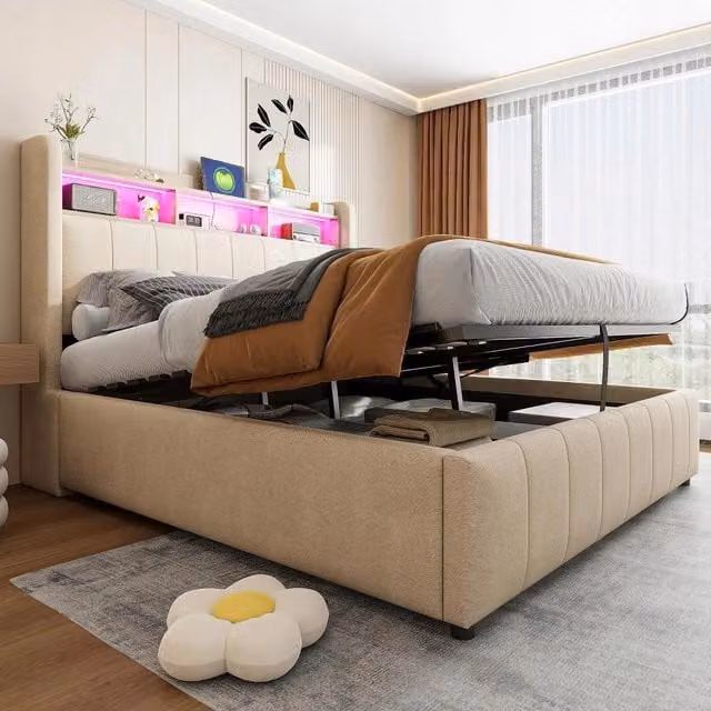 Letto imbottito 140x200 LED USB zaffiro - Xylo