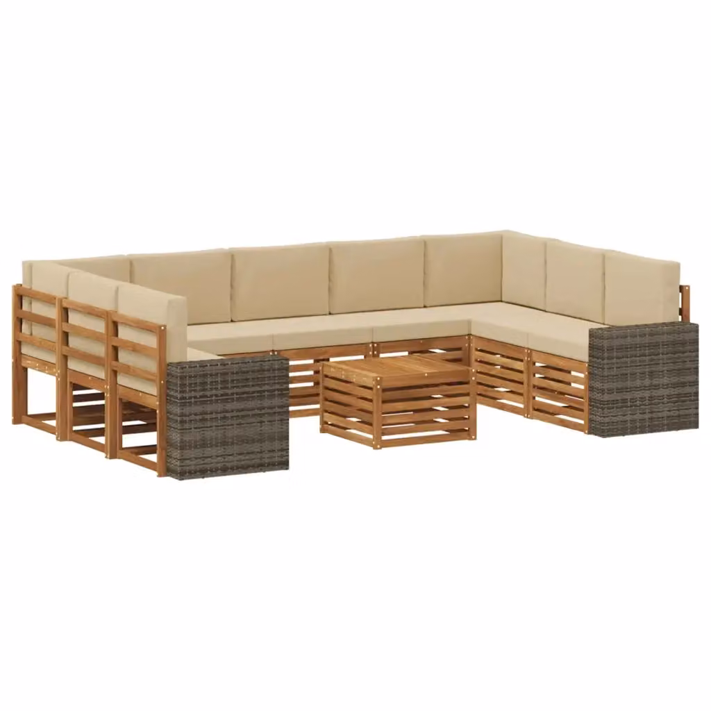 Set di divani da esterno a L con tavolino vidaXL in legno di acacia e tessuto beige resistente ai raggi UV – 2