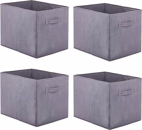 Set di 4 scatole portaoggetti Unyqoos® – scatole pieghevoli in tessuto, dimensioni 32x38x32 cm, cubi portaoggetti in tessuto non tessuto con maniglia, colore grigio, adatti per Kallax e armadi