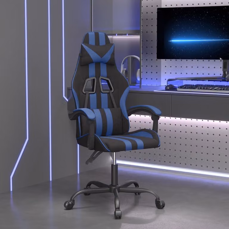 Sedia da Gaming vidaXL Multicolore Nera e Blu in Similpelle con Poggiatesta e Ruote