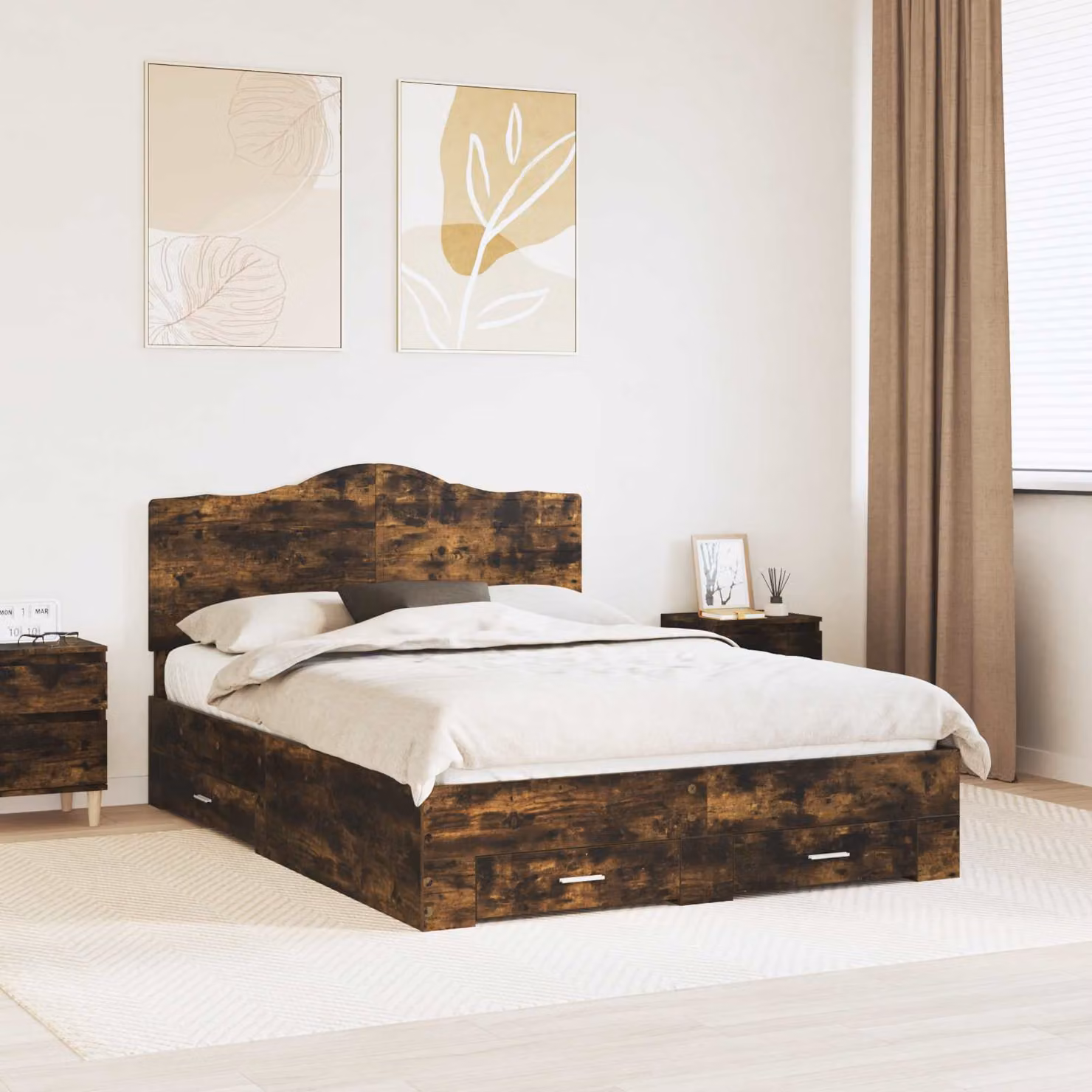 Struttura del letto con cassetto vidaXL in rovere fumé, L 150 x P 200 cm