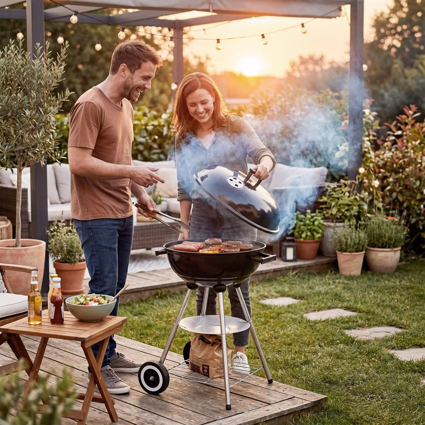 Barbecue a sfera kettle tectake nero e argento con 2 ruote e vaschetta raccogli cenere rimovibile – 2