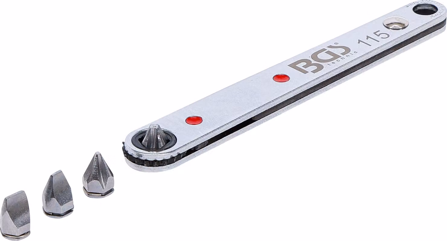 BGS cricchetto per punte speciali uscita ultra sottile esagono incassato 6,3 mm (1/4") incl. 4 punte speciali - 115