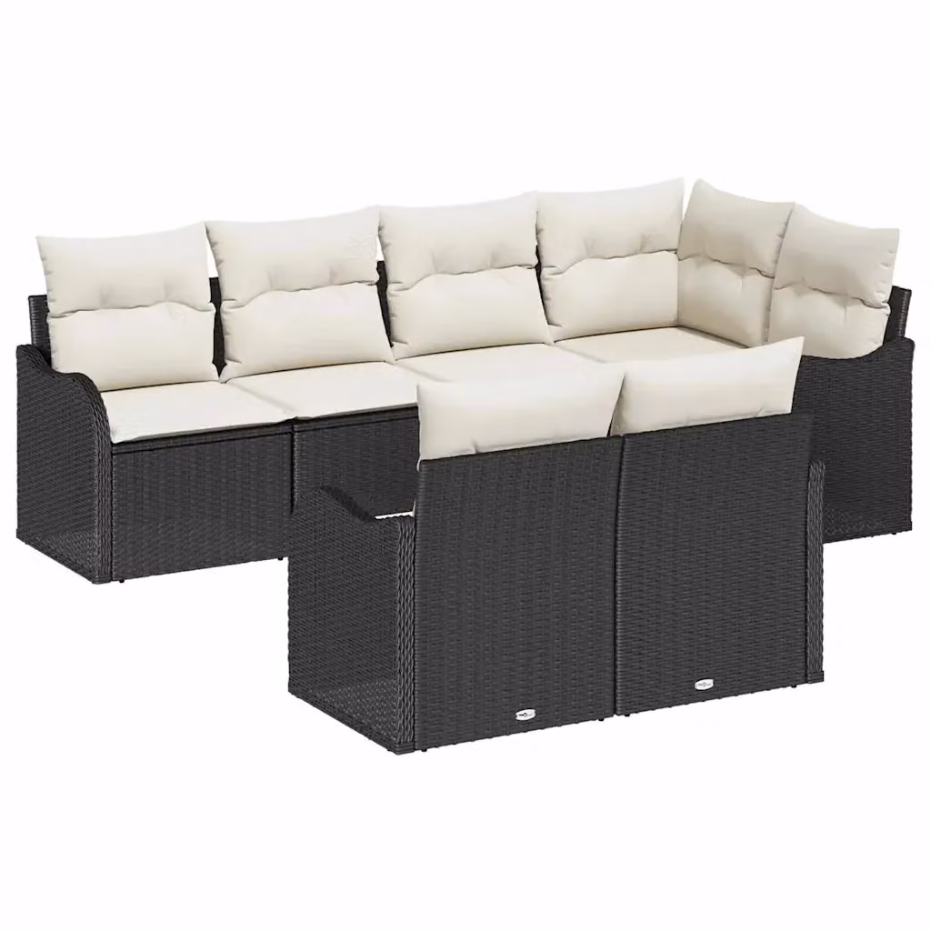 Set Divano da Giardino vidaXL 7 pz a Forma a L con Cuscini Nero in Polyrattan e Acciaio – 2