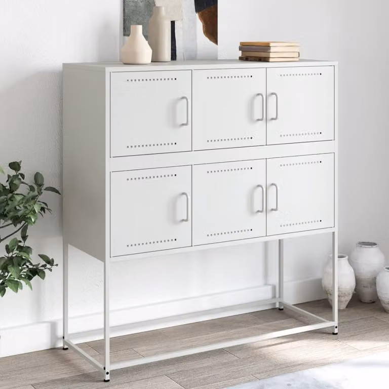 Credenza moderna vidaXL in metallo bianco opaco, L 100,5 x P 39 x H 107 cm
