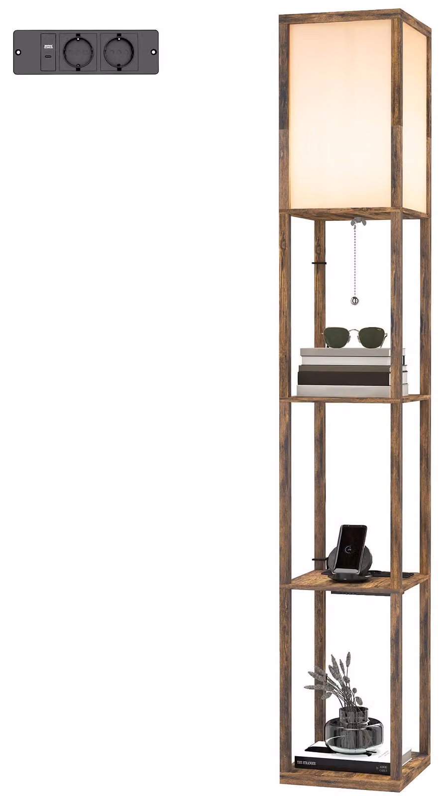 Lampada da terra HOMCOM con 3 ripiani, attacco E27 fino a 40 W, marrone rustico e bianco
