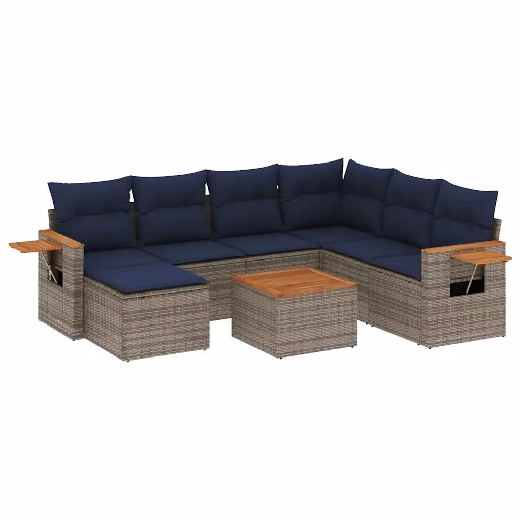 vidaXL Set Divani da Giardino a L 8 pz in Polyrattan con Cuscini Grigio e Blu – 2