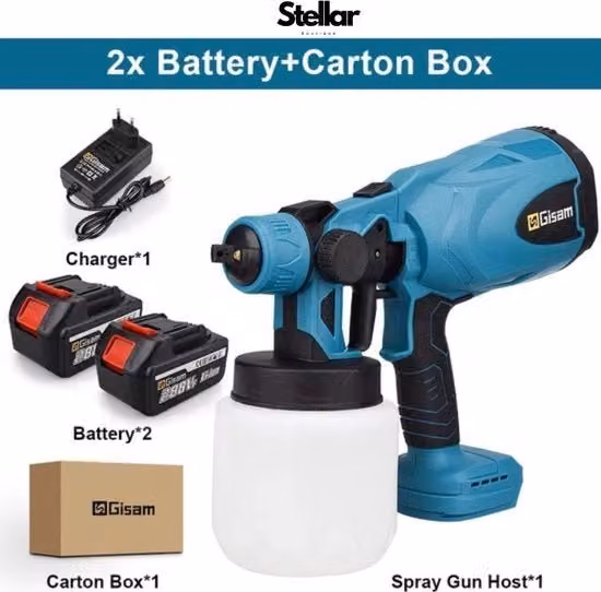 Pistola a spruzzo elettrica a batteria Stellar blu con 2 batterie e caricabatterie