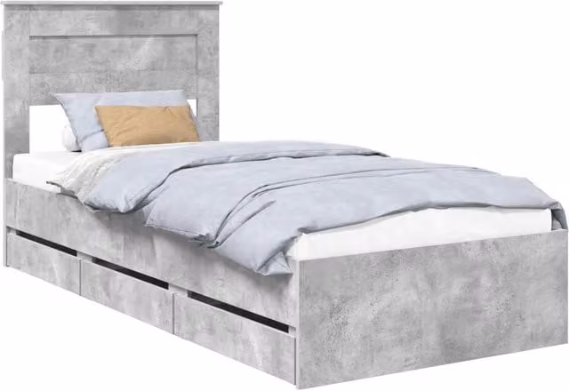 Letto singolo | Letto per adulti | Struttura del letto con cassetto Grigio cemento 75 x 190 cm