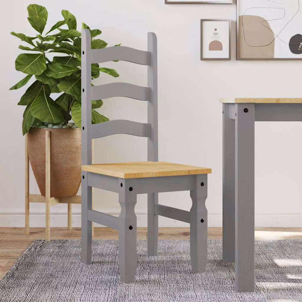 Set di 2 sedie da pranzo Corona vidaXL in legno massello di pino color grigio L: 42 cm, P: 47 cm, H: 107 cm