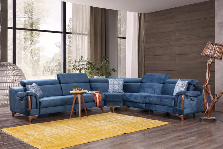 Sofa L-Form Modern Blau Ecksofa Couch Wohnzimmer Design Möbel