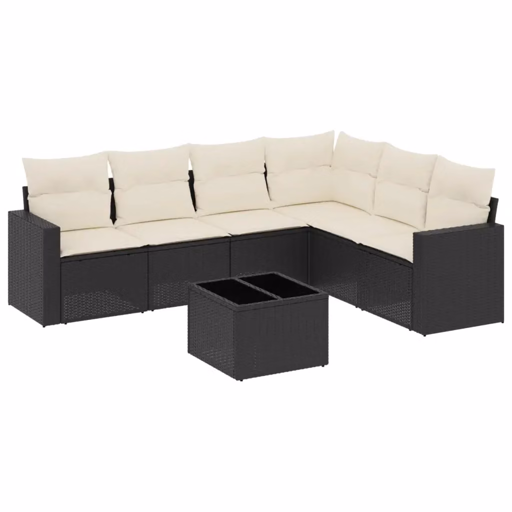 vidaXL Set Divano da Giardino a L con Tavolino e 7 Cuscini, Polyrattan e Metallo, Nero e Bianco – 2