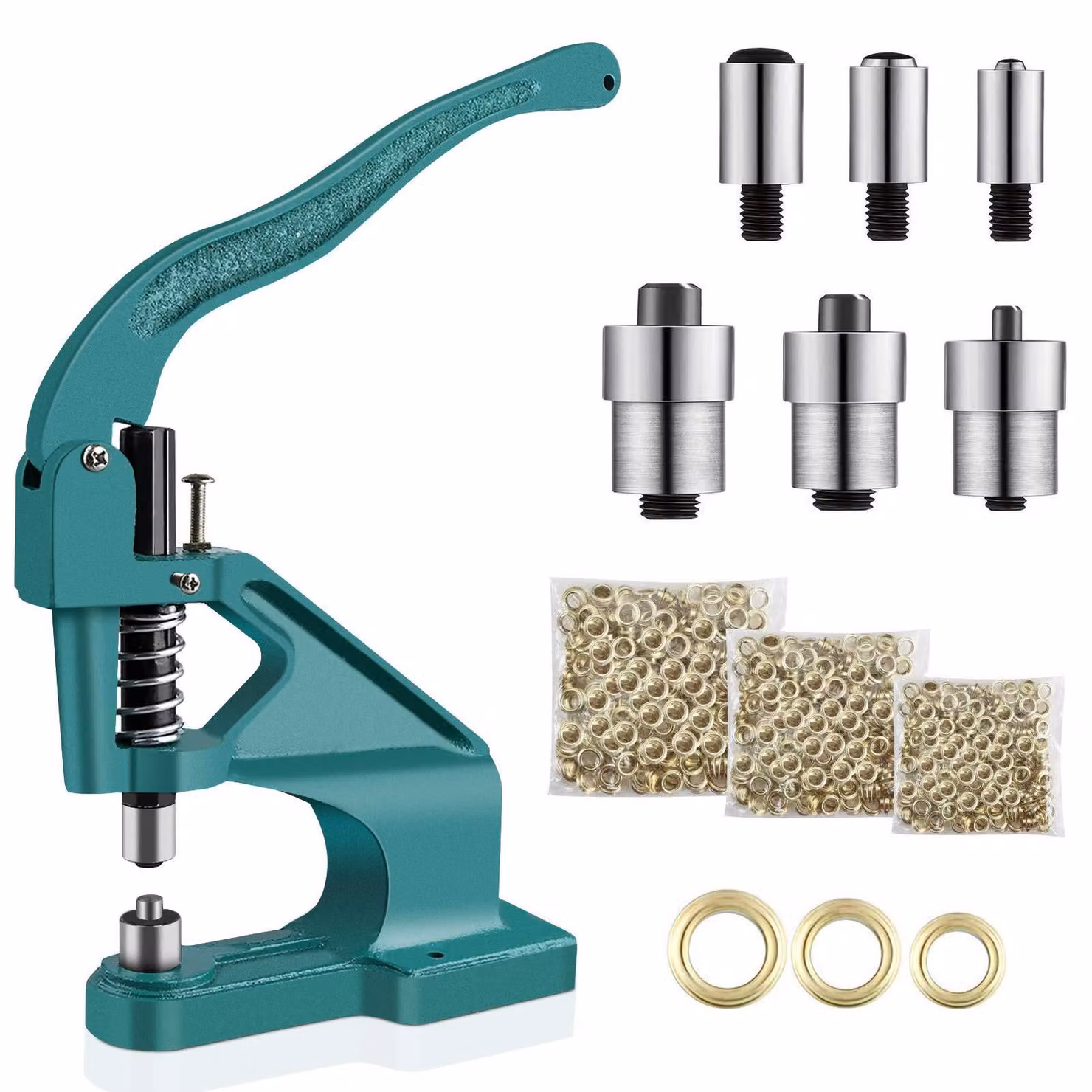 Ogenpers di alta qualità - Set per pressa manuale - 3 punzoni da 6/10/12 mm - 900 occhielli - Design ergonomico - Adatto per pelle/tessuto - Macchina per occhielli