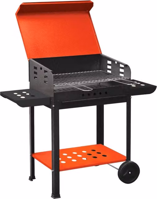 Barbecue a carbone Bauer Vanessa in acciaio con ruote, rosso e nero