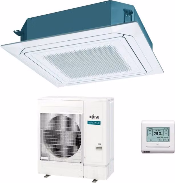 Condizionatore a Cassetta Fujitsu KR Circular Flow Bianco 45000 Btu AUXG45KRLB Trifase R-32 con Wi-Fi Opzionale, Griglia e Filocomando