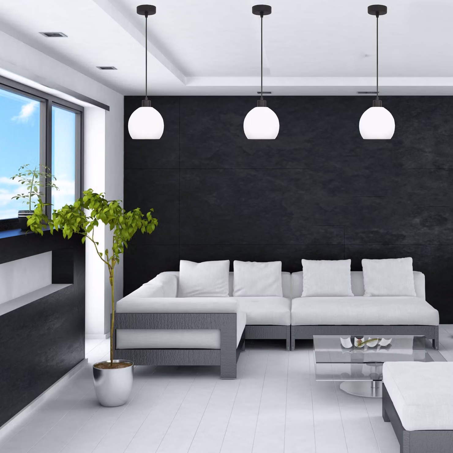 Lampada a sospensione nera con paralume bianco KATARA 14-175