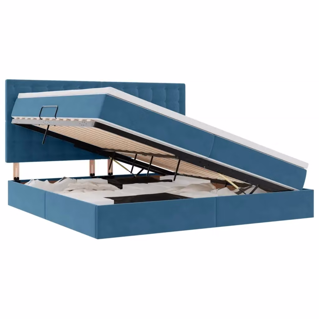 Letto con contenitore vidaXL in velluto blu con illuminazione LED e porta USB, L/P/H: 200 x 200 x 128 cm – 2
