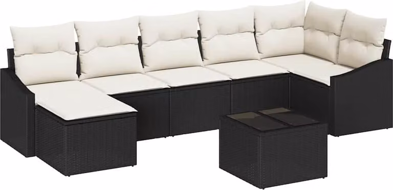 Set di divani con cuscino 8 pcs Nero polyrattan