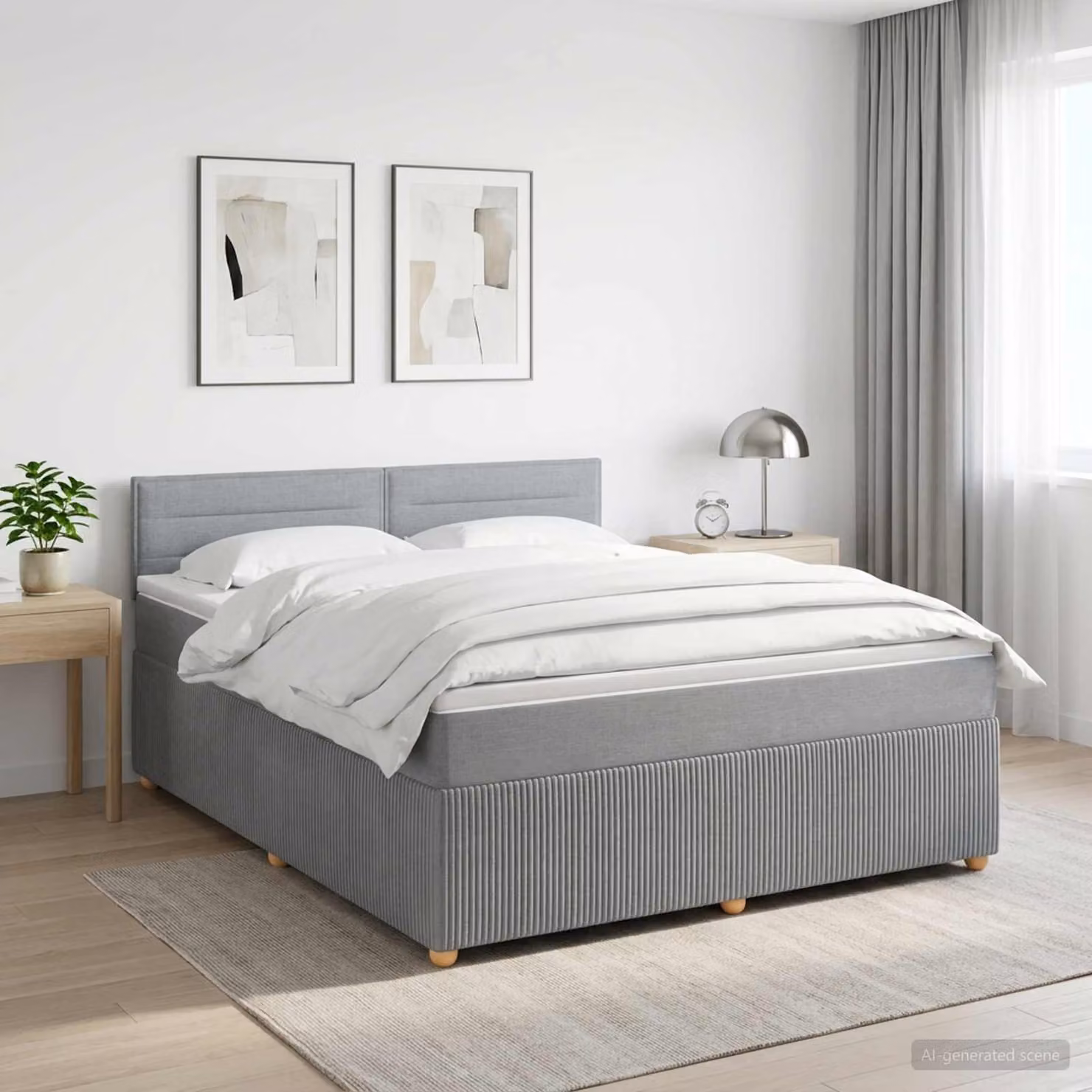 Letto box spring ibrido vidaXL con materasso a molle insacchettate, Grigio Chiaro, L: 140 cm, P: 200 cm