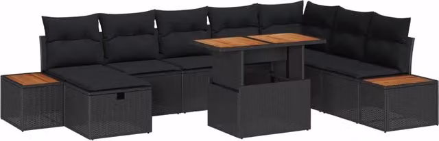 Set Divano da Giardino 9 pz Nero polyrattan 3360088