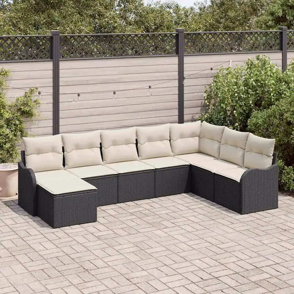 Set Divano da Giardino a L vidaXL 8 pz Nero e Bianco in Polyrattan con Cuscini e Struttura in Acciaio – 1