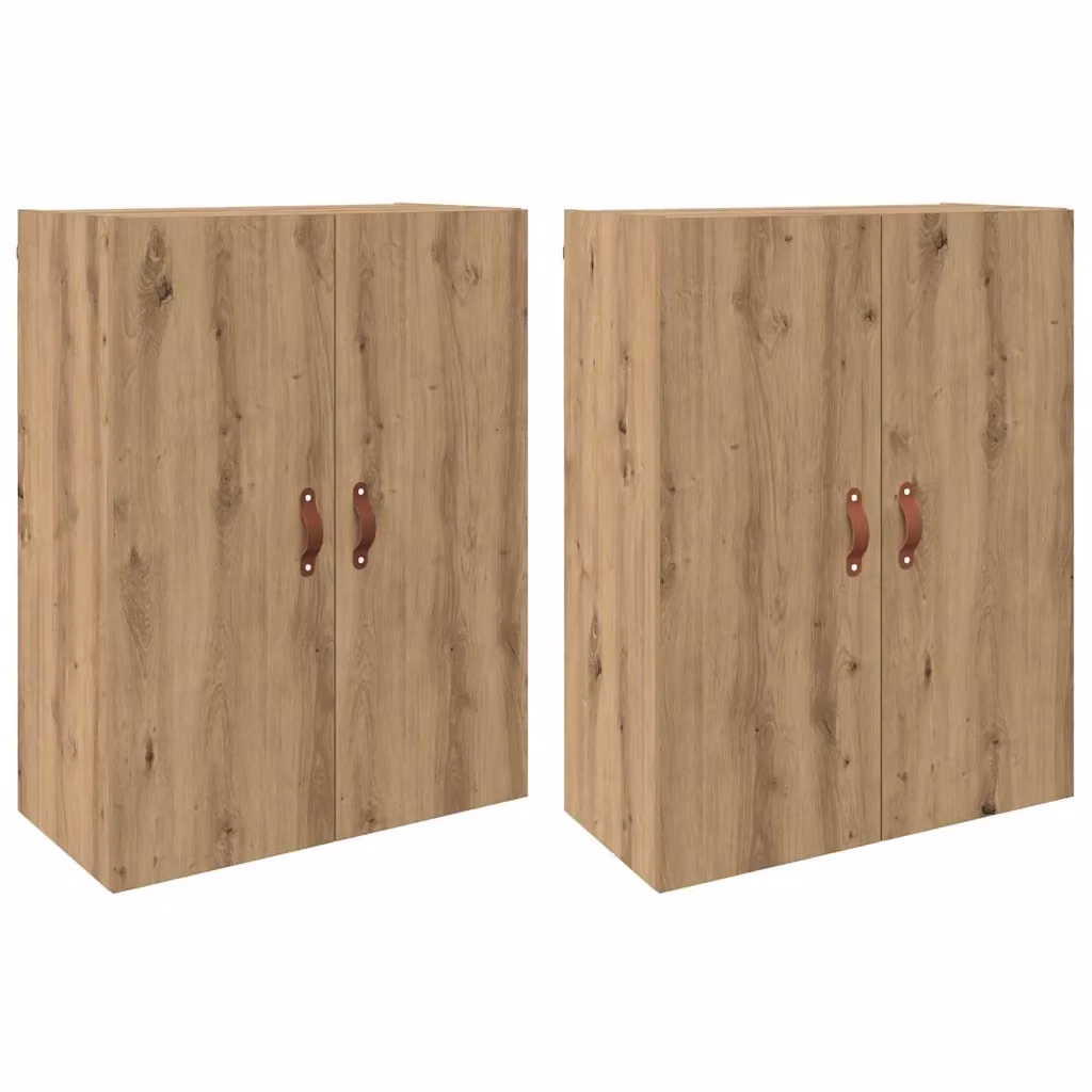 Set di 2 mobiletti a muro vidaXL in legno rovere marrone opaco, L: 69,5 cm, P: 34 cm, H: 90 cm – 2