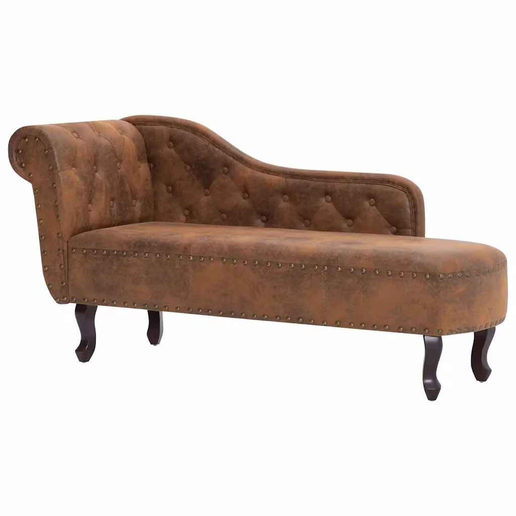 Sdraio vidaXL in stile Chesterfield in pelle scamosciata artificiale marrone per giardino e soggiorno – 2